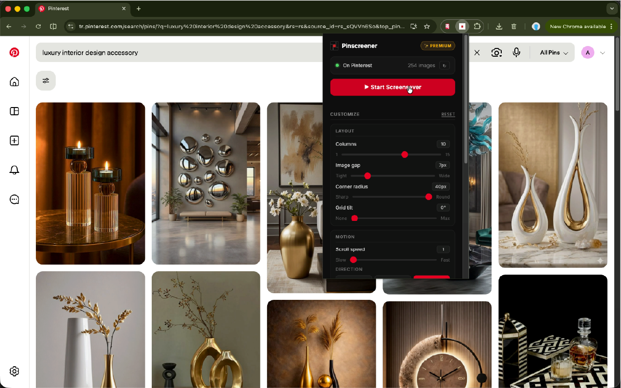 Pinscreener extension popup